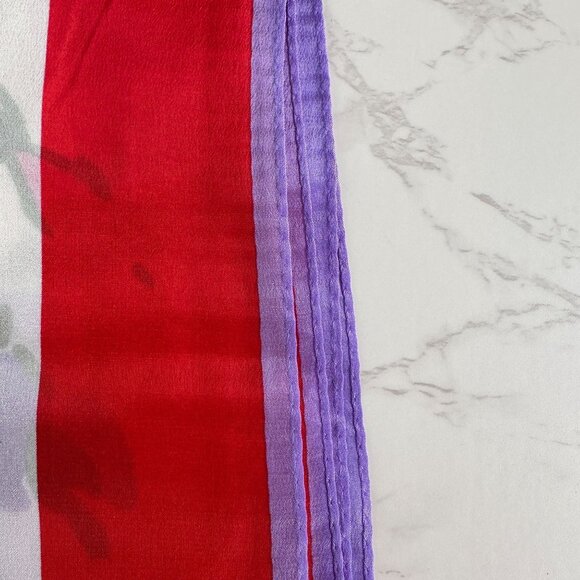 Vera Neumann Silk Scarf, 52x15 Oblong, Prima Vera Collection, Red Purple Pink - Picture 5 of 7